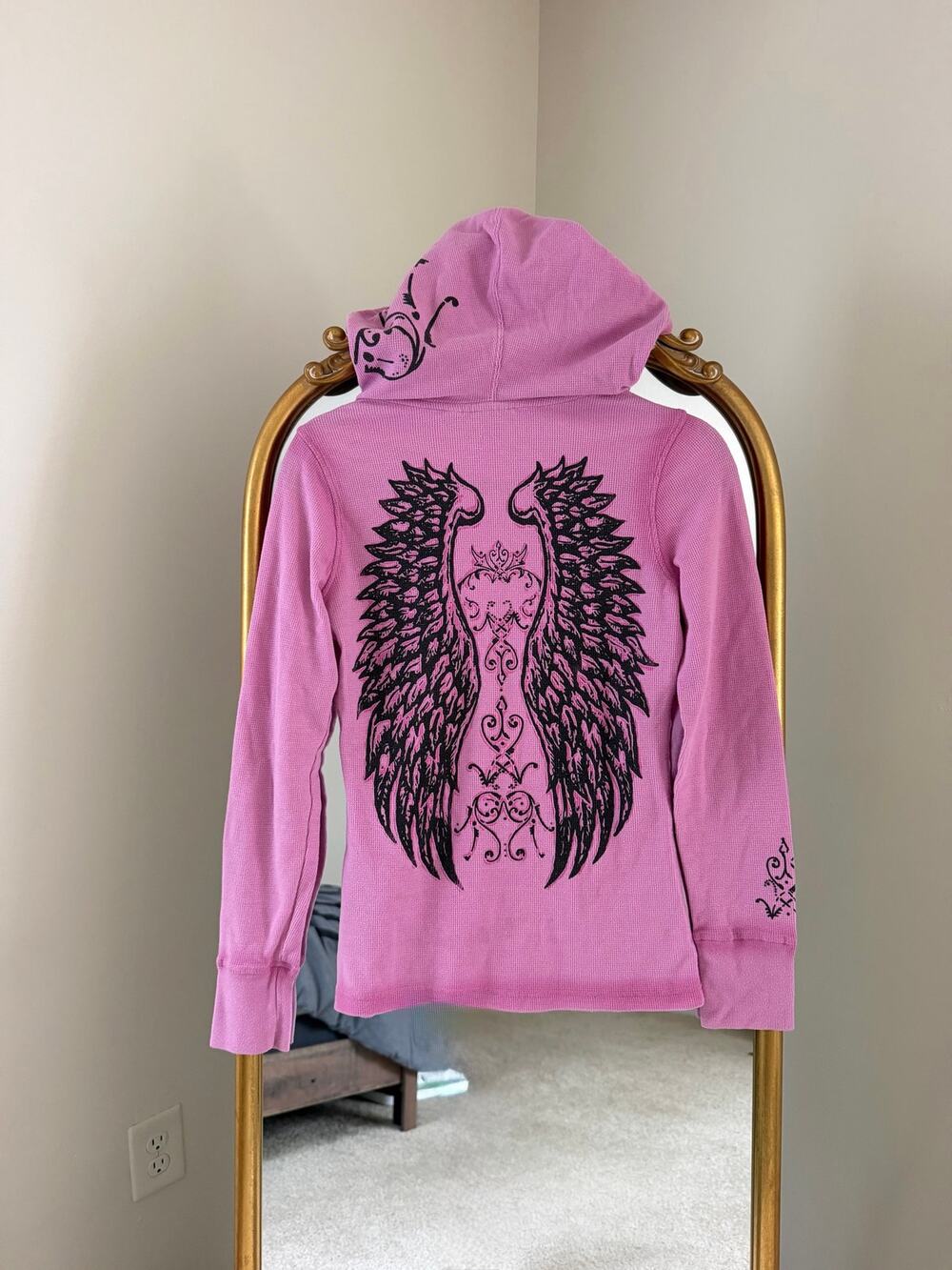 Vintage Y2K Harley Davidson Pink Wing Bling Hoodie Top